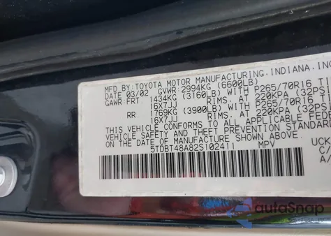 2002 Toyota Sequoia Limited V8 from USA, damaged, VIN 5TDBT48A82S102411